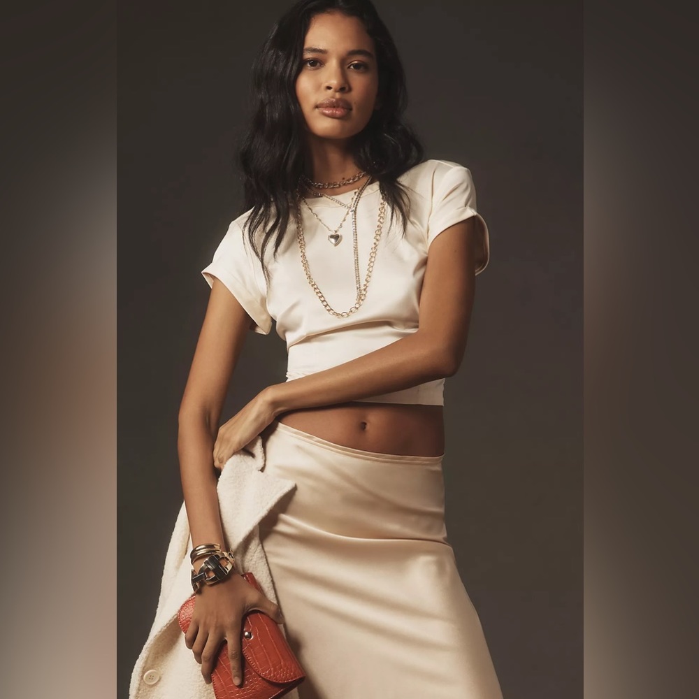 Anthropologie Satin Baby Crop Tee